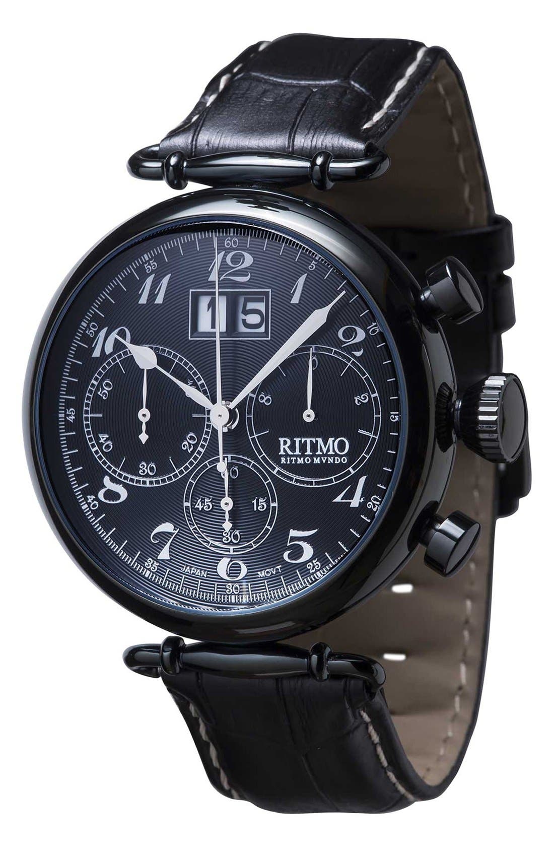 Ritmo Mundo 'Vintage' Chronograph Leather Strap Watch, 46mm Nordstrom
