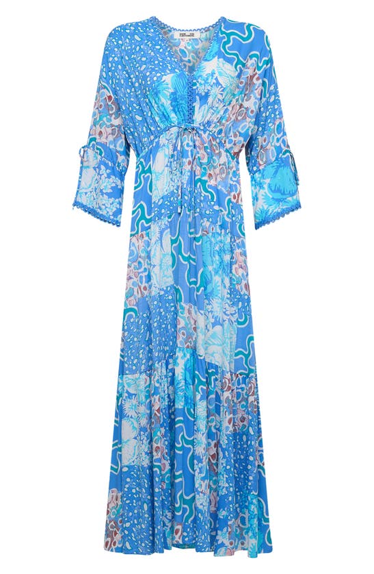 Shop Dvf Diane Von Furstenberg Boris Mixed Print Tiered Maxi Dress In Soltice Flags Blue