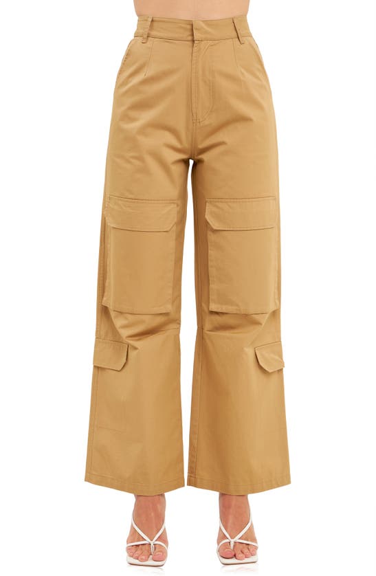 English Factory Wide Leg Cargo Pants In Camel
