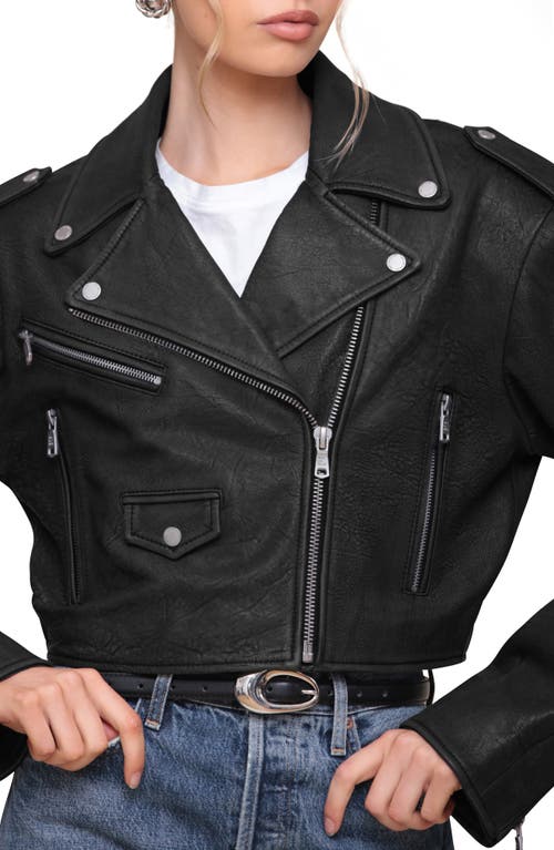 Shop Avec Les Filles Cropped Leather Biker Jacket In Black