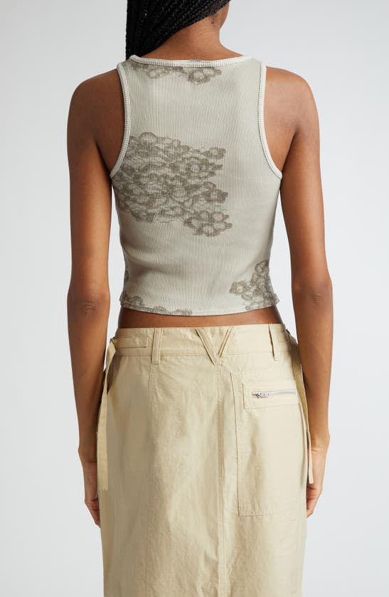 Shop Acne Studios Elaia Midsummer Floral Crop Stretch Cotton Rib Tank In Sage Green