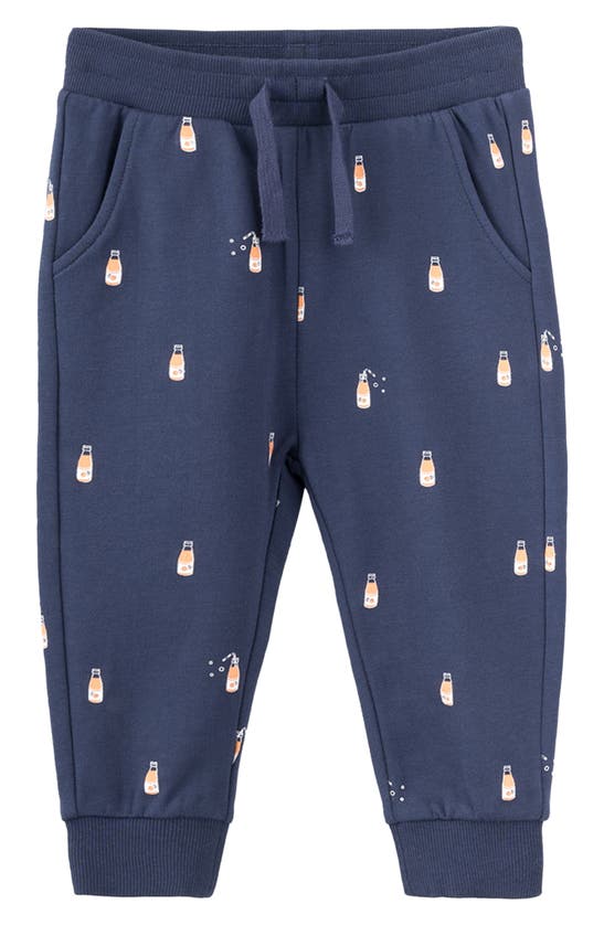 Miles The Label Babies' Orange Pop Print Organic Cotton French Terry Joggers In 604 Navy