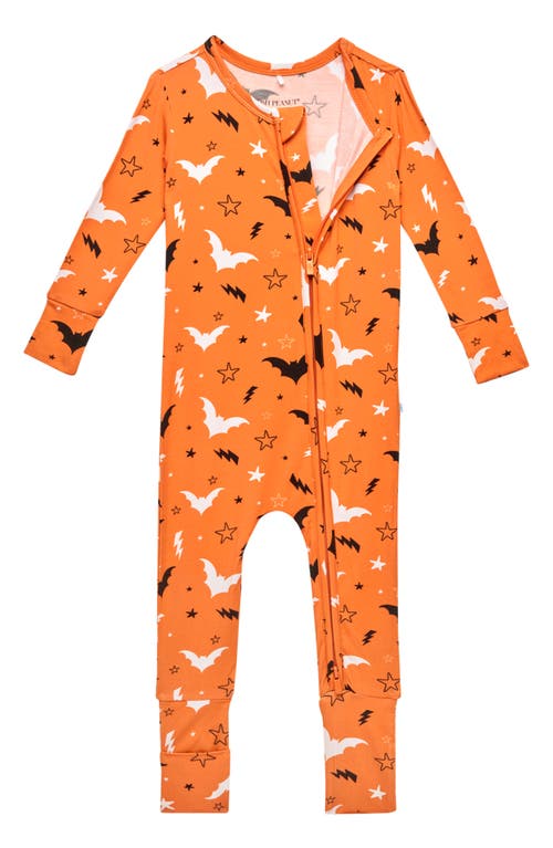 Shop Posh Peanut Hendrix Bat Print Fitted Convertible Footie Pajamas In Medium Orange