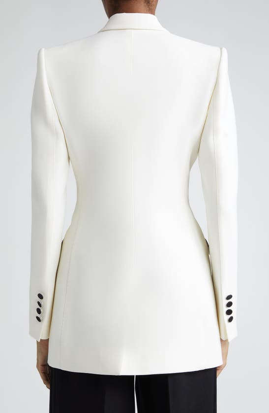 Shop Dolce & Gabbana Dolce&gabbana Contrast Detail Double Breasted Wool Blend Blazer In Bianco Ottico