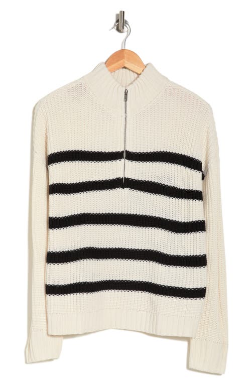 Sanctuary Sporty Stripe Half Zip Sweater In Scone With Black Stripe
