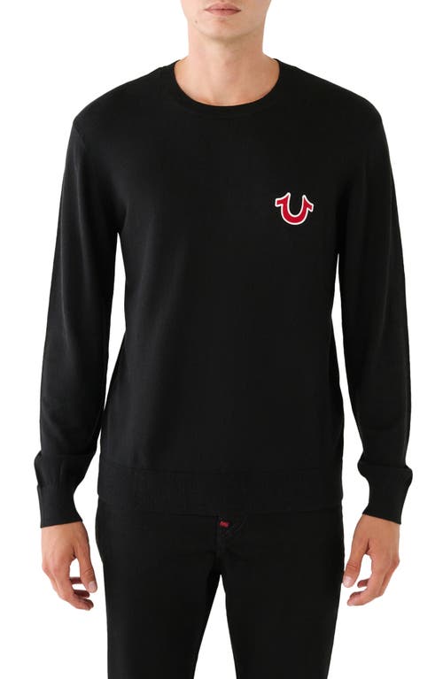 True Religion Brand Jeans Appliquéd Crewneck Sweater Jet Black at Nordstrom,