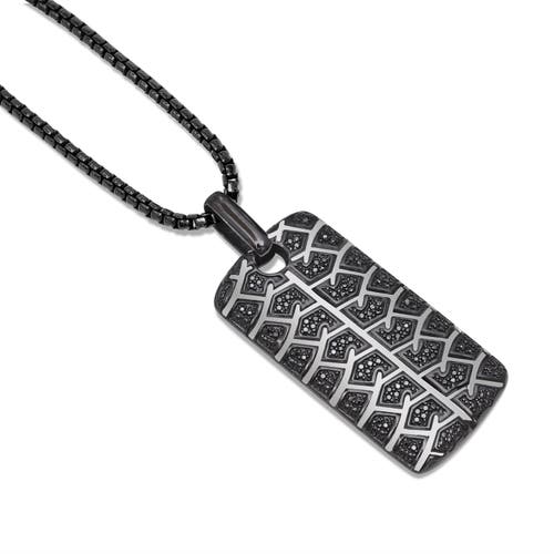 Luvmyjewelry Born Tire Tread Silver & Black Diamond Tag Necklace In Dark Grey