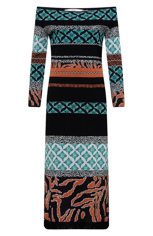 Shop Diane Von Furstenberg Ellanor Off The Shoulder Long Sleeve Dress In Black Multicolor Retro Stripe