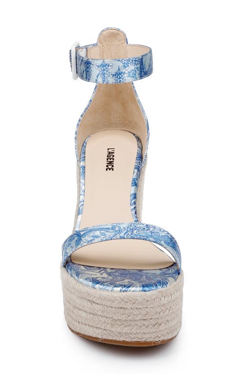 Shop L Agence L'agence Avice Ankle Strap Espadrille Platform Wedge Sandal In Blue/ivory