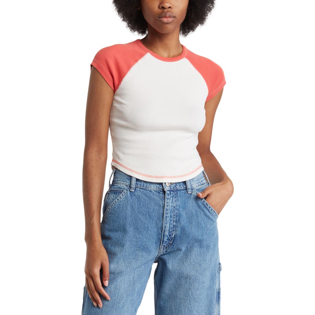 Bdg Urban Outfitters Contrast Raglan Sleeve T-shirt In White/coral