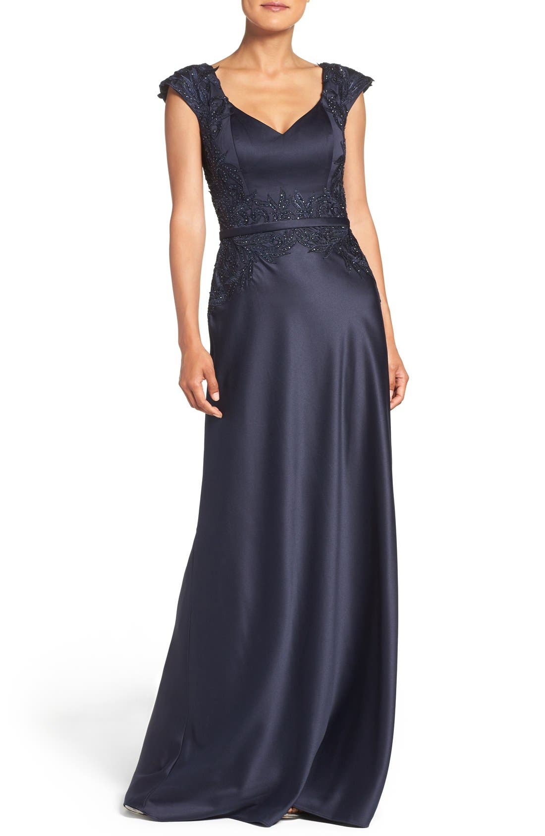 La Femme Embellished Lace Appliqué Satin Gown Nordstrom