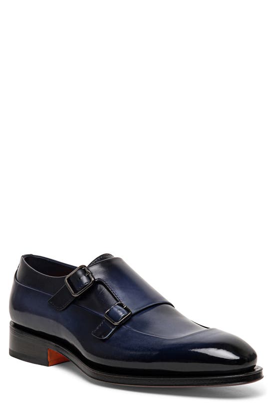 Shop Santoni Eros Fulu Double Monk Strap Shoe In Blue-u59