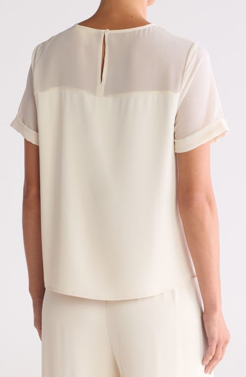 Melloday Mixed Media Stretch Top In Bone