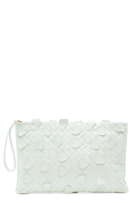 Shop Bottega Veneta Intrecciato Hearts Lambskin Clutch In Glacier/gold