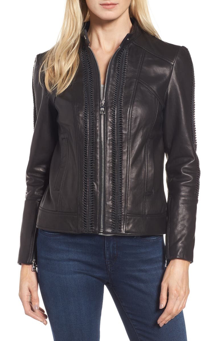 Braid Detail Leather Jacket
