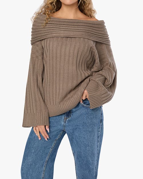 Shop Weworewhat Oversized Off Shoulder Sweater In Stone