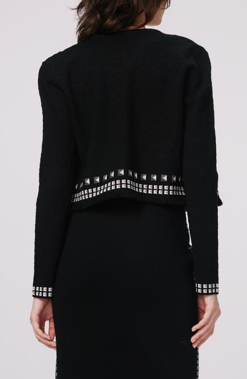 Shop Dvf Brogram Crop Open Front Cardigan In Black/stud