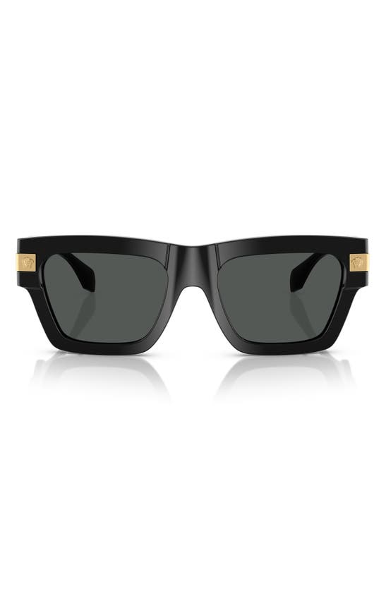 Versace 55mm Plaque Rectangular Sunglasses In Black