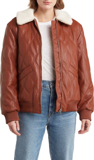 BLANKNYC Faux Shearling Lined Quilted Faux Leather Bomber Jacket