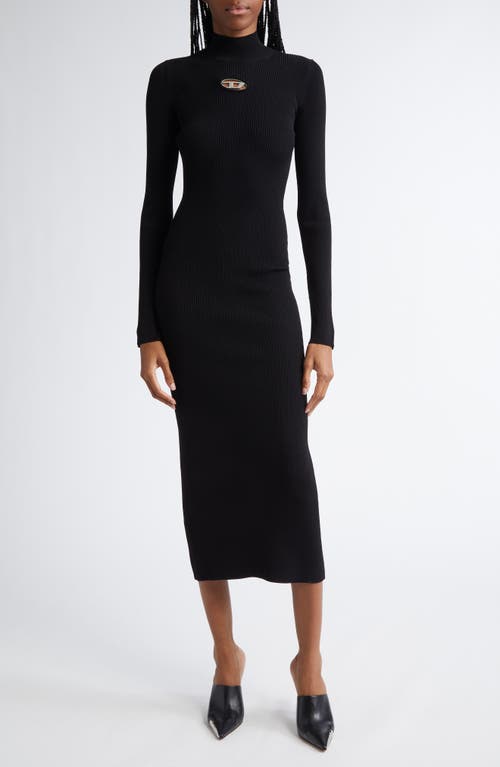 DIESEL® M-Zary-B Oval D Cutout Long Sleeve Rib Sweater Dress in Black 