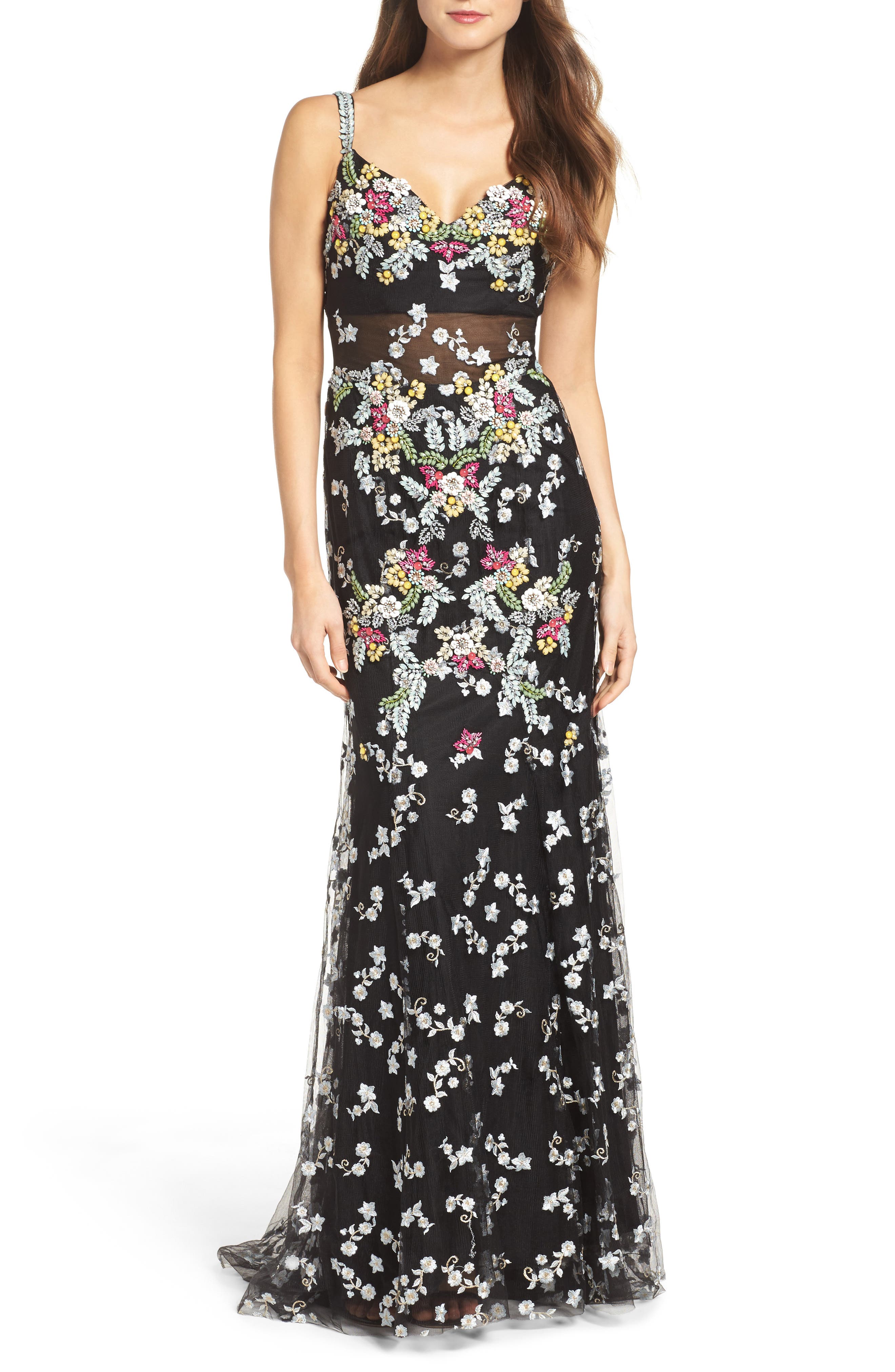 MAC Duggal Embroidered Mesh Gown