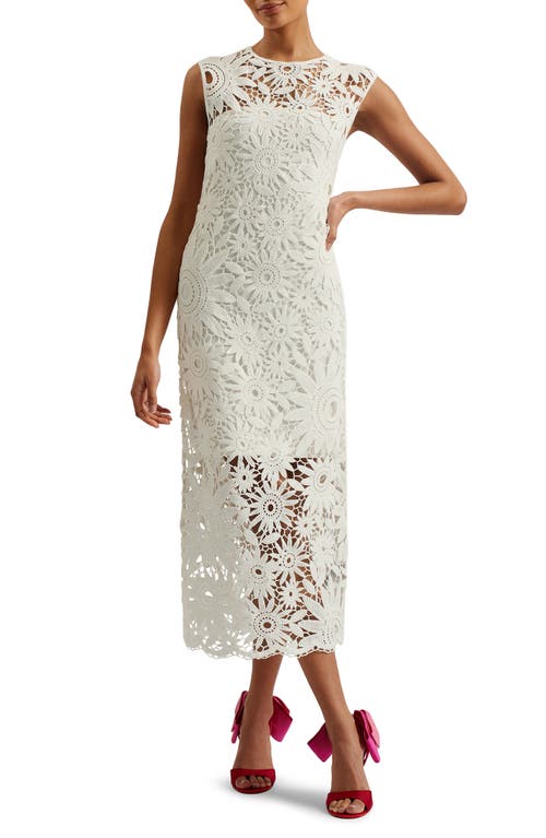 Corha Floral Cotton Lace Midi Dress in Ivory