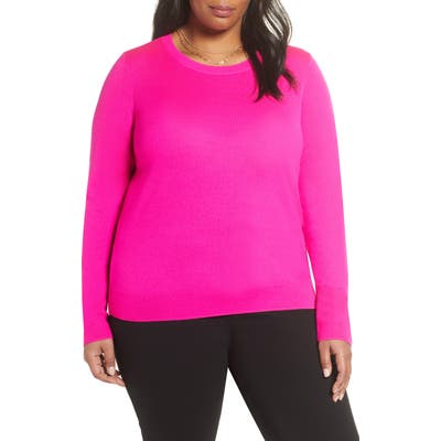Plus Size Halogen Crewneck Merino Wool Blend Sweater, Pink