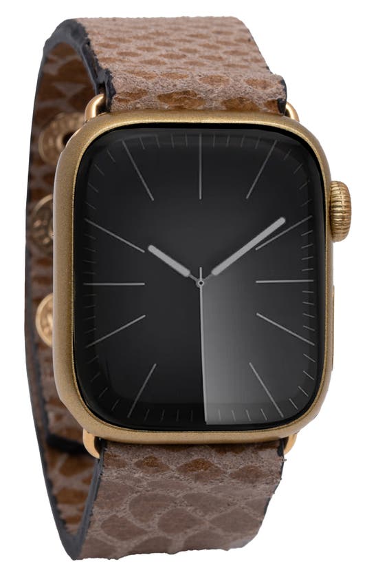 Shop Saachi Snakeskin Print Leather Apple Watch® Watchband In Camel