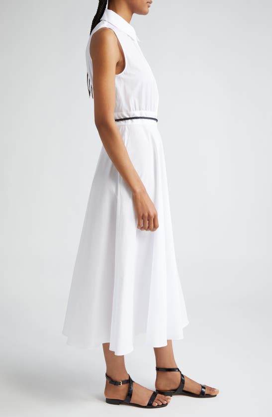 Shop Max Mara Studio Adepto Sleeveless Cotton Poplin Shirtdress In Optical White