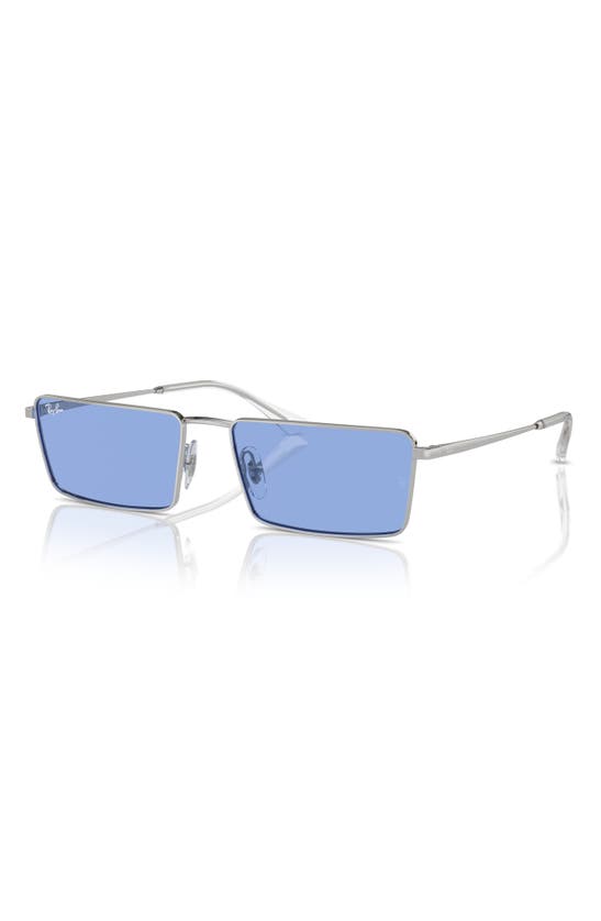 Ray Ban Emy Bio-based Sunglasses Silver Frame Blue Lenses 59-17 In Silver