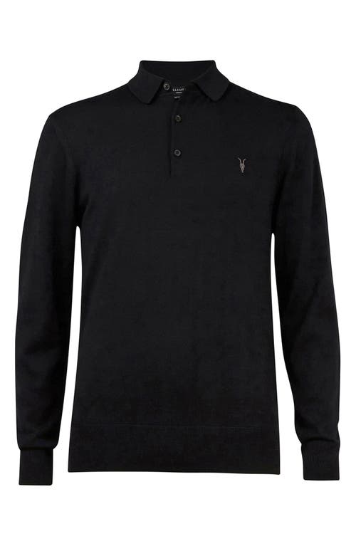 Allsaints Mode Regular Fit Merino Wool Long Sleeve Polo Sweater In Black