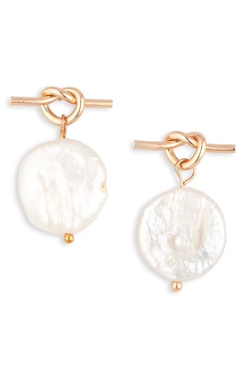 Nordstrom Knot Freshwater Pearl Drop Earrings in White- Gold at Nordstrom