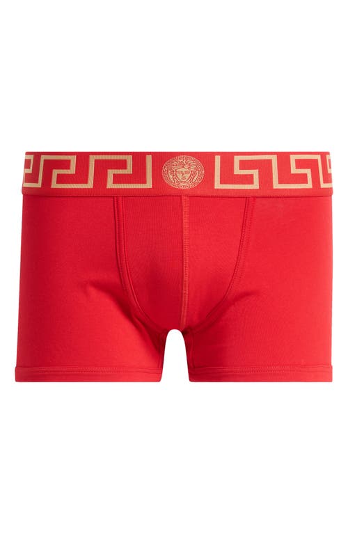 Shop Versace Grecca Band Boxer Briefs In Red Gold