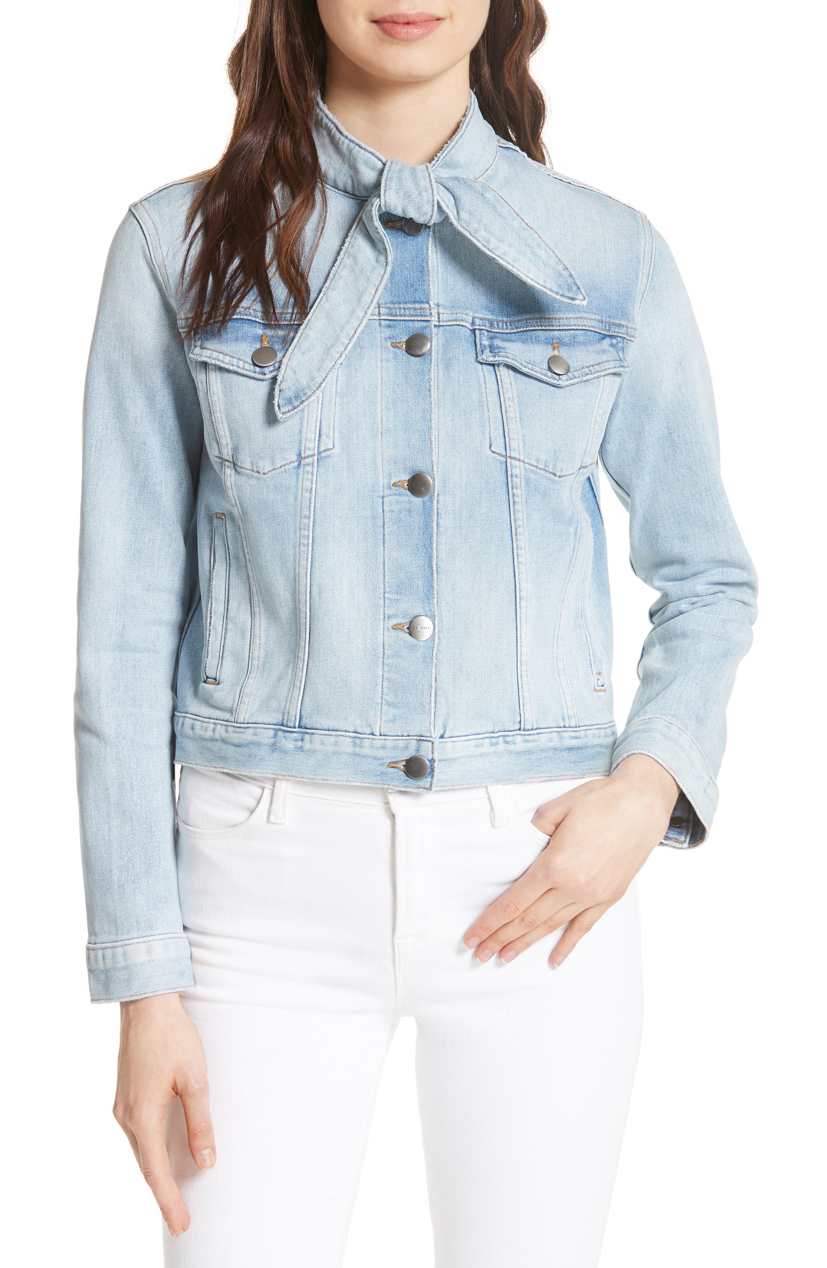 FRAME Le Tie Neck Denim Jacket Nordstrom