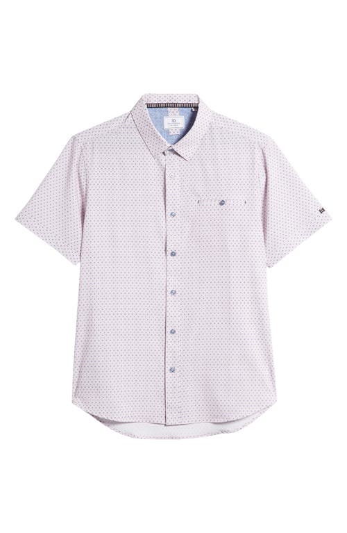 Liberty Geo Print Performance Short Sleeve Button-Up Shirt in Light Pink