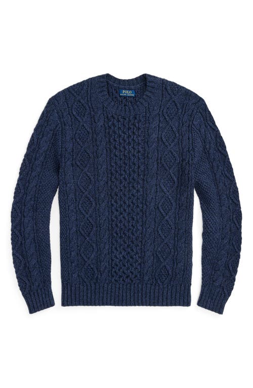 Shop Polo Ralph Lauren Cable Knit Cotton Fisherman Sweater In Navy Combo