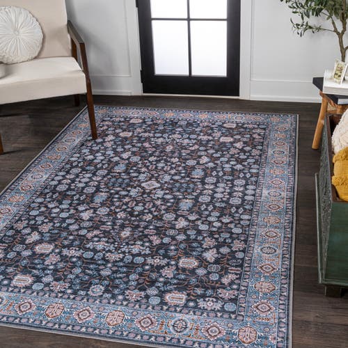 Shop Jonathan Y Kemer All-over Persian Machine-washable Area Rug In Black/blue