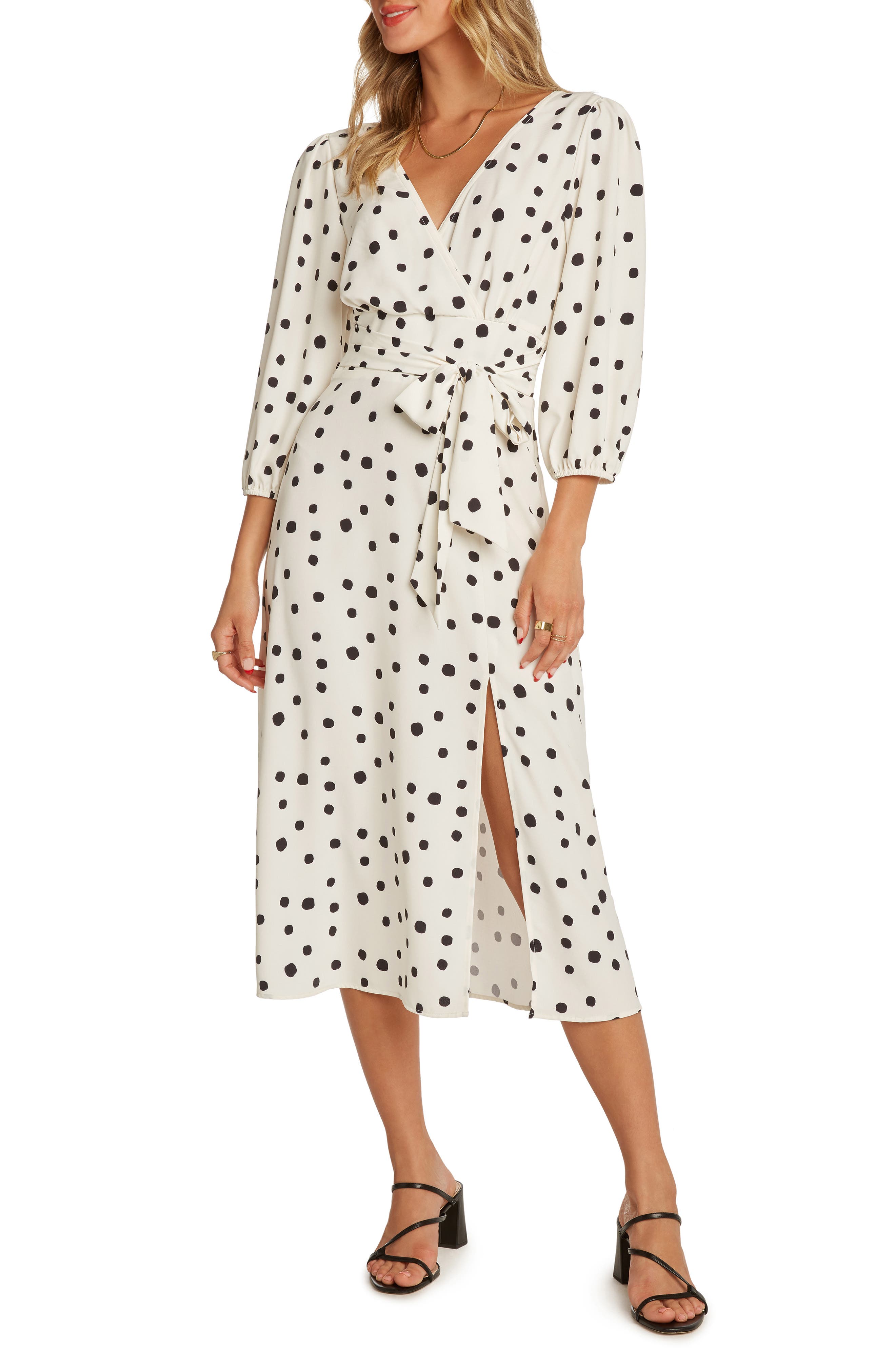 polka dot midi dress white