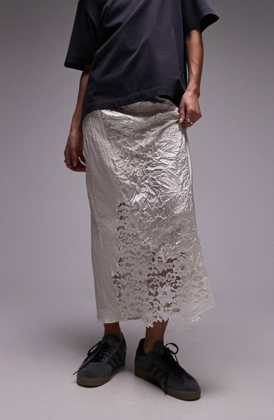 Shop Topshop Satin Lace Patchwork Skirt In Ivory