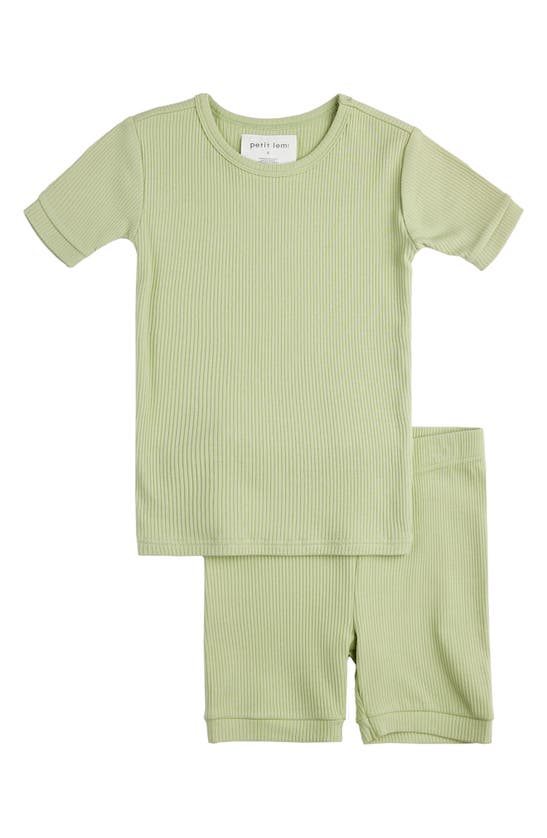 Shop Petit Lem Kids' Rib Organic Cotton & Modal Two-piece Fitted Short Pajamas In Green Lime