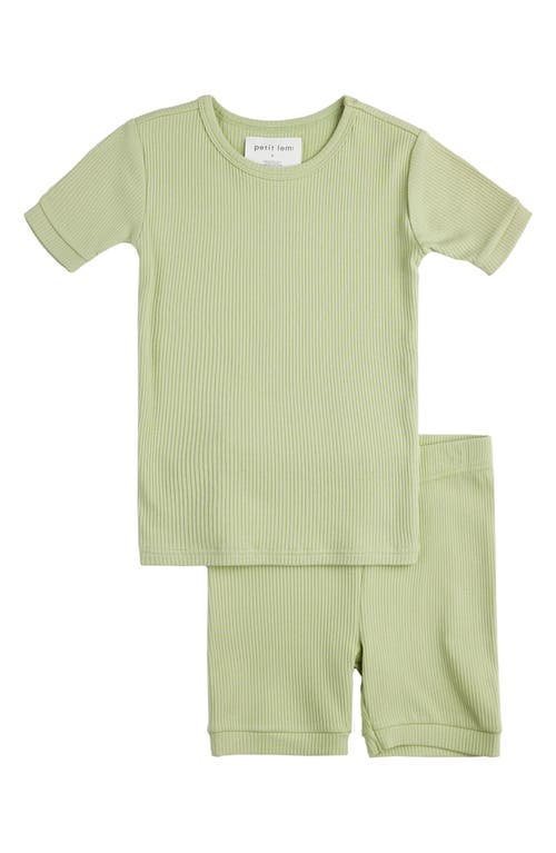 Petit Lem Kids' Rib Organic Cotton & Modal Two-Piece Fitted Short Pajamas Green Lime at Nordstrom,