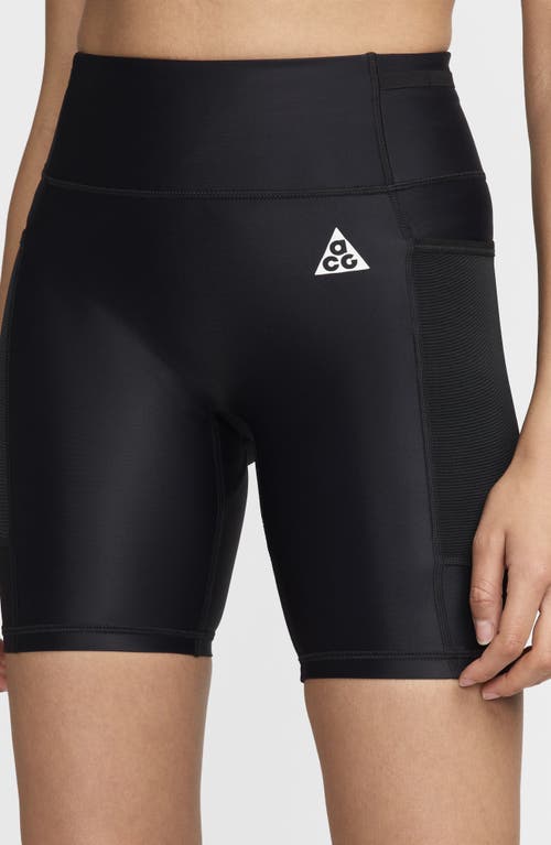 Shop Nike Acg White Rapids Dri-fit Bike Shorts In Black/spring Green/white