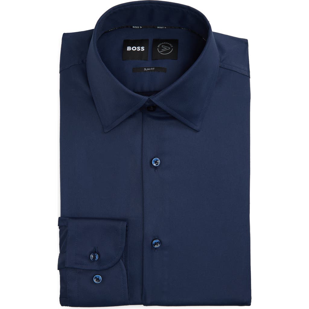 Hugo Boss Boss Hank Kent Slim Fit Stretch Dress Shirt In Dark Blue