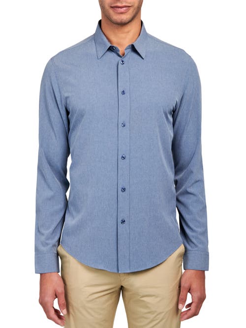 Brooklyn Brigade Men's Dante Non-iron Performance Stretch Moisture-wicking Solid Button-down Shirt In Blue Heather
