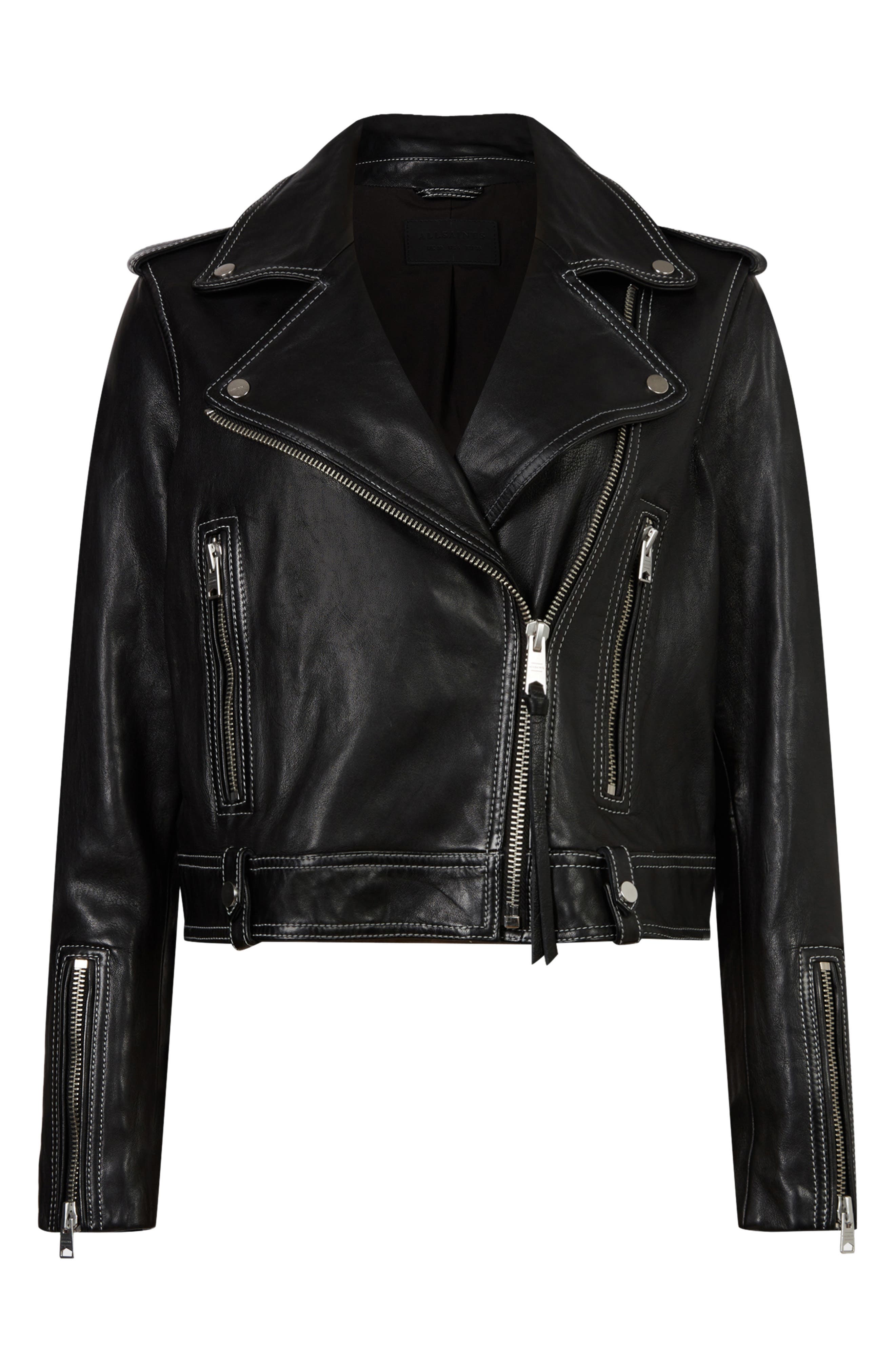 AllSaints Women's Ayra Contrast Leather Biker Jacket - Black - Size 16 UK/12 US