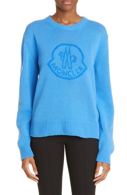 Moncler Embroidered Logo Virgin Wool & Cashmere Sweater in Blue at Nordstrom, Size Large