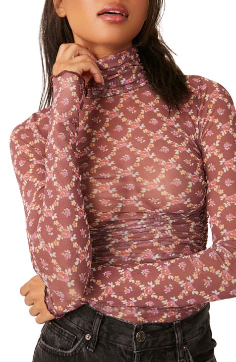 Free People Lady Lux Jacquard Sheer Mock Neck Long Sleeve Layering Top |  Dillard's