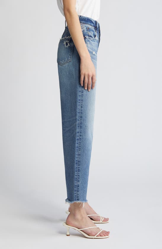 Shop Moussy Peccole Frayed High Waist Ankle Relaxed Straight Leg Jeans In Dark Blue