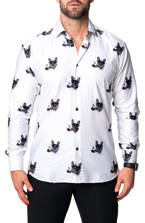 Maceoo Fibonacci Dogchampagne Cotton Button-Up Shirt in White