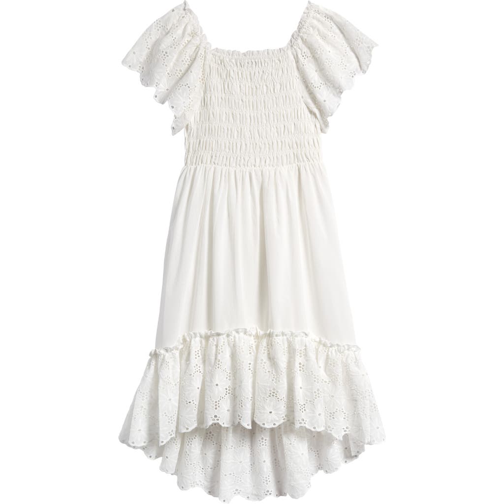 Truly Me Kids' Eyelet Accent Tiered Cotton Dress In White